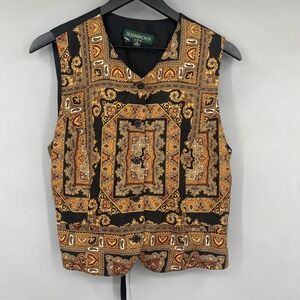 Vtg Bushwacker USA Women's Paisley Print Vest Black Gold Red Formal Waistcoat XL